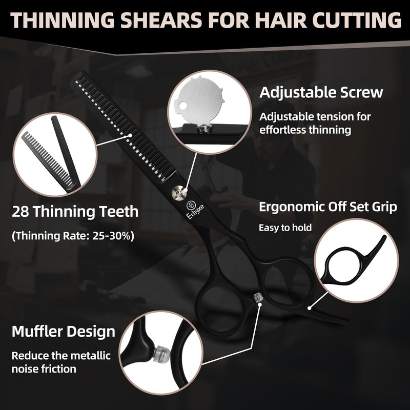 6.5 inch Hair Cutting Scissors Set with Razor, Professional Barber Hairdressing Texturizing Salon Haircut Scissor Japanese Stainless Steel Black