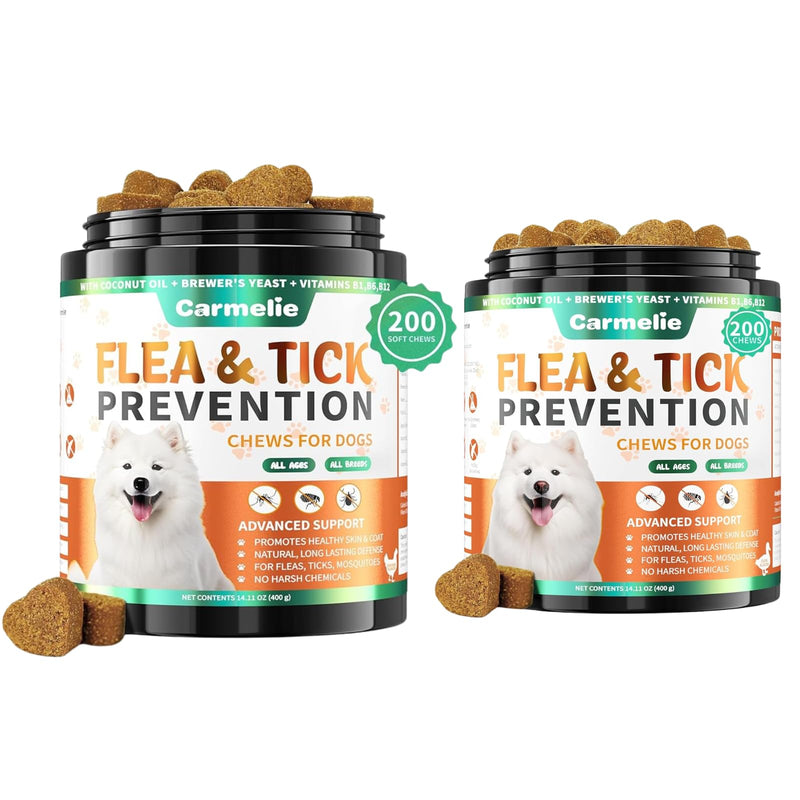 Dual Flavor Flea Chews Bundle - 200 Each - Natural Flea & Tick Prevention for Dogs - Oral Flea Support for All Breeds - Chicken & Duck Flavor Combo