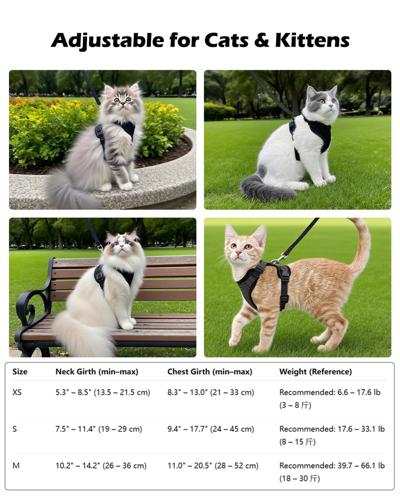 Luxelle 2 Pack Escape-Proof Cat Harness and Leash Set for Walking – Adjustable No Pull Soft Vest with Easy-Wear Buckle, Reflective Straps, Breathable Mesh – Outdoor Travel Harness for Cats & Kittens Black XS - PawsPlanet Australia