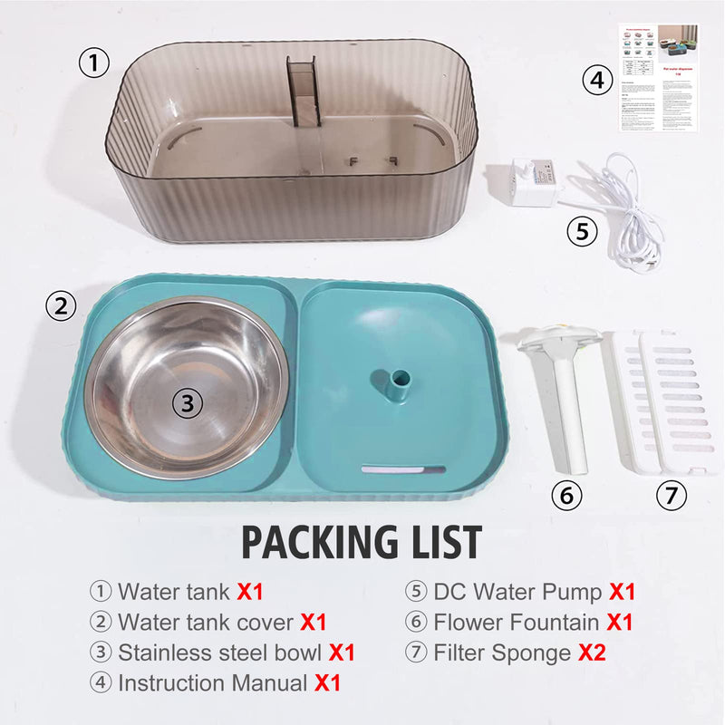 Suertree Cat Fountain Water Bowl Stainless Steel, 101oz/3L Automatic Pet Water Fountain, Dog Water Dispenser Cat Feeding Watering Supplies with 2 Filters for Cats, Dogs, Pets Blue - PawsPlanet Australia