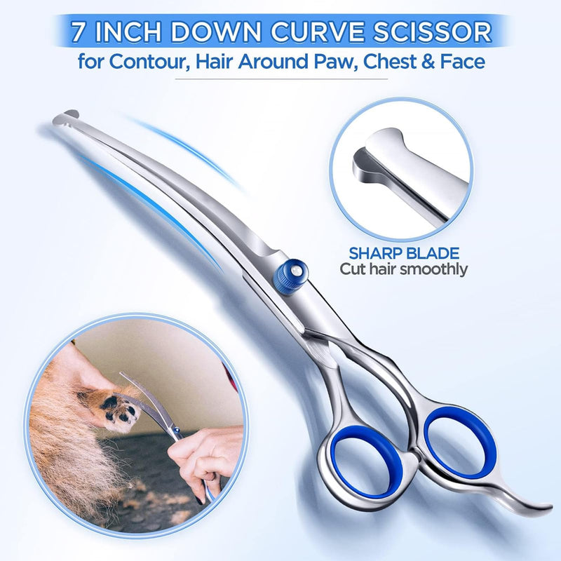 2 Pieces Dog Grooming Kit, Thinning Scissors Dog Grooming, Curved Dog Grooming Scissors, Dog Groomings Scissorss, Safety Scissor with Round Tip, 7 inch Stainless Steel Dog Scissor for Dogs Cats - PawsPlanet Australia