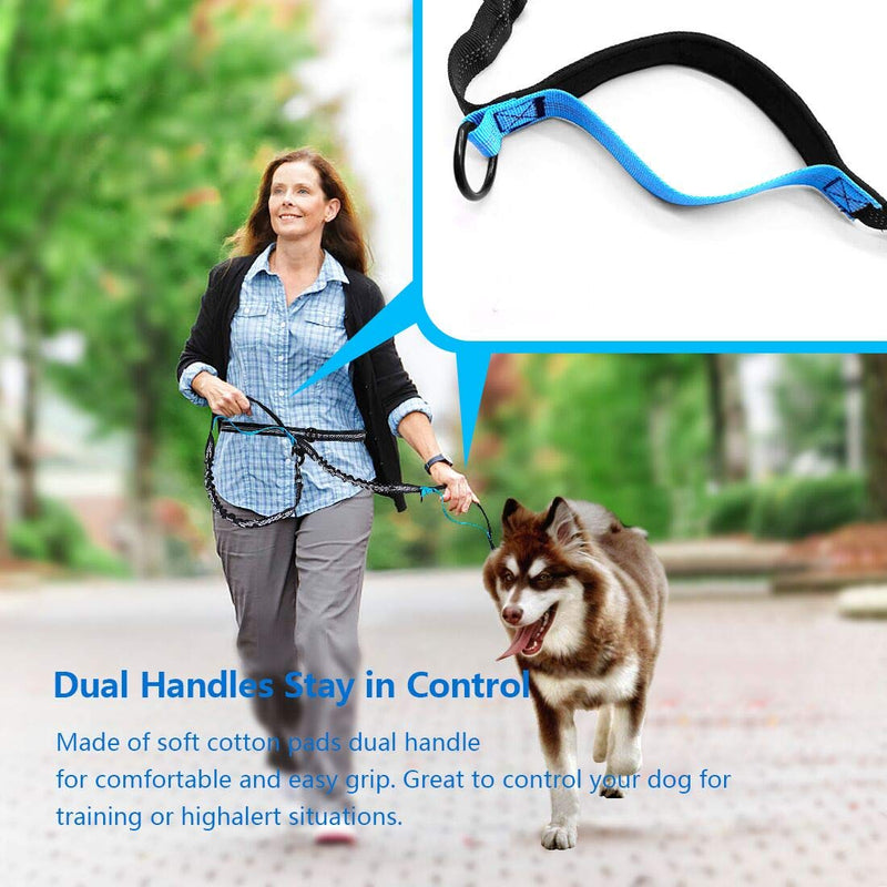 Hands Free Dog Running Leash with Adjustable Waist Belt, Dual Handle Elastic Bungees Retractable Rope for Small and Medium Dogs, Reflective Stitches for Walking Hiking Biking (Large, 25-120lb) Medium/Large - PawsPlanet Australia