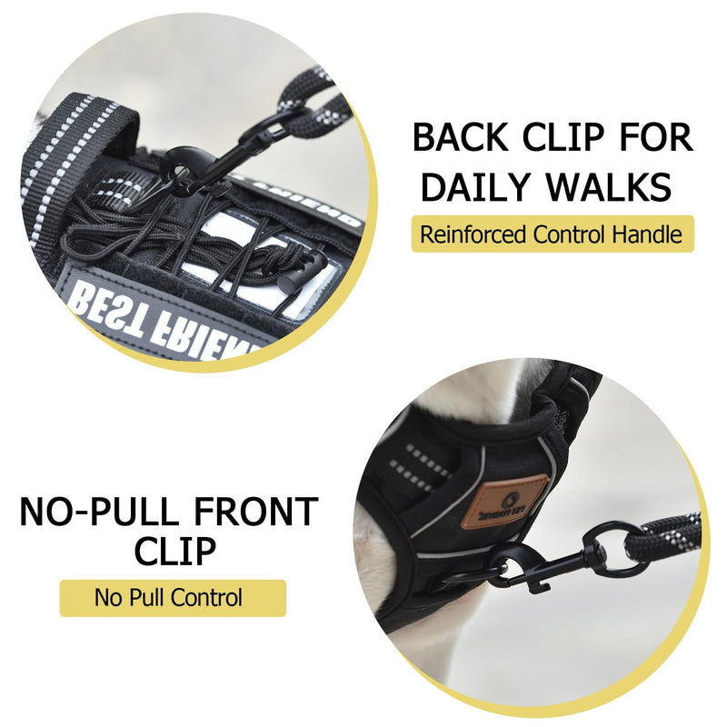 PET MARVEL Heavy Duty Dog Harness with Handle, No Pull Adjustable Outdoor Vest with Metal Buckles, MOLLE Panel & Reflective Strips for Medium Large Dogs M(Neck:16-22",Chest:22-33") Black
