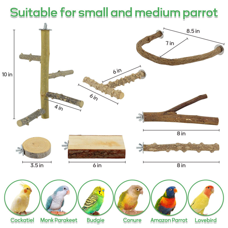 7PCS Natural Wood Bird Perches for Cage, Bird Parrot Parakeet Perch Stand, Bird Parakeet Cage Accessories, for Cockatiels Conure Budgies Small and Medium Parrots