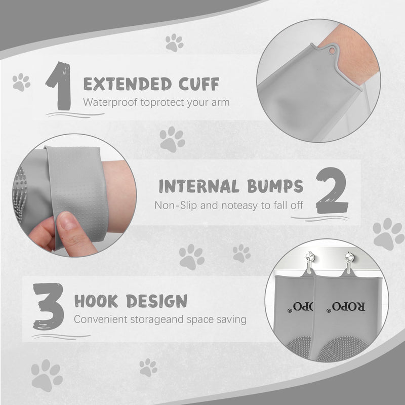 ROPO silicone gloves for pet grooming, multi-functional gloves for pet hair shedding, bathing, and massage (Grey) Grey - PawsPlanet Australia