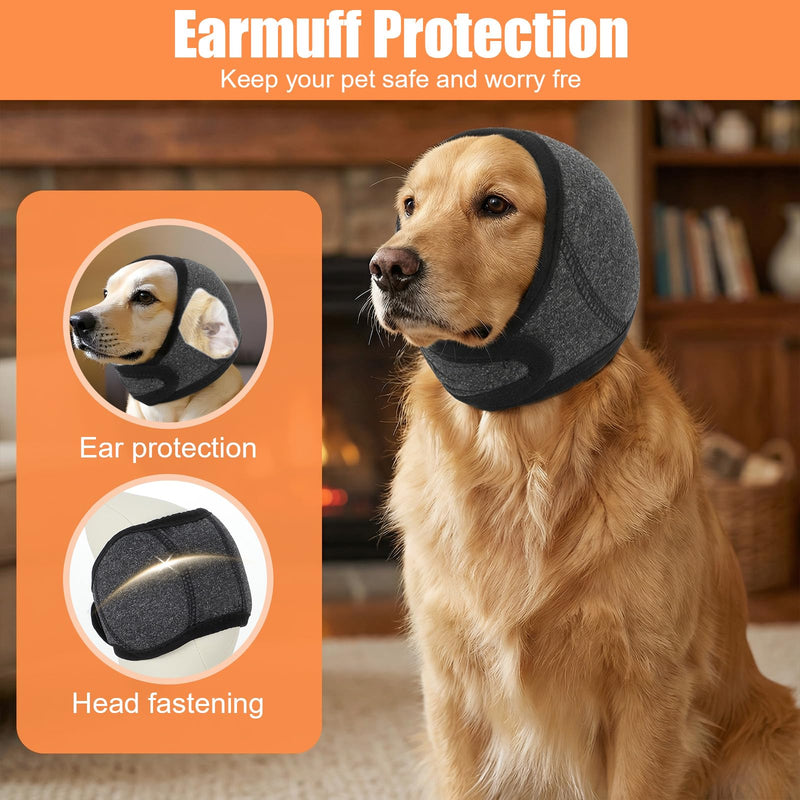 Dog Ear Protectors,No Shake Dog Ear Muffs for Anxiety Relief Noise Protection Bathing Grooming, Waterproof Dogs Ears Cover for Thunder Lightning Fireworks (S Size) Gray