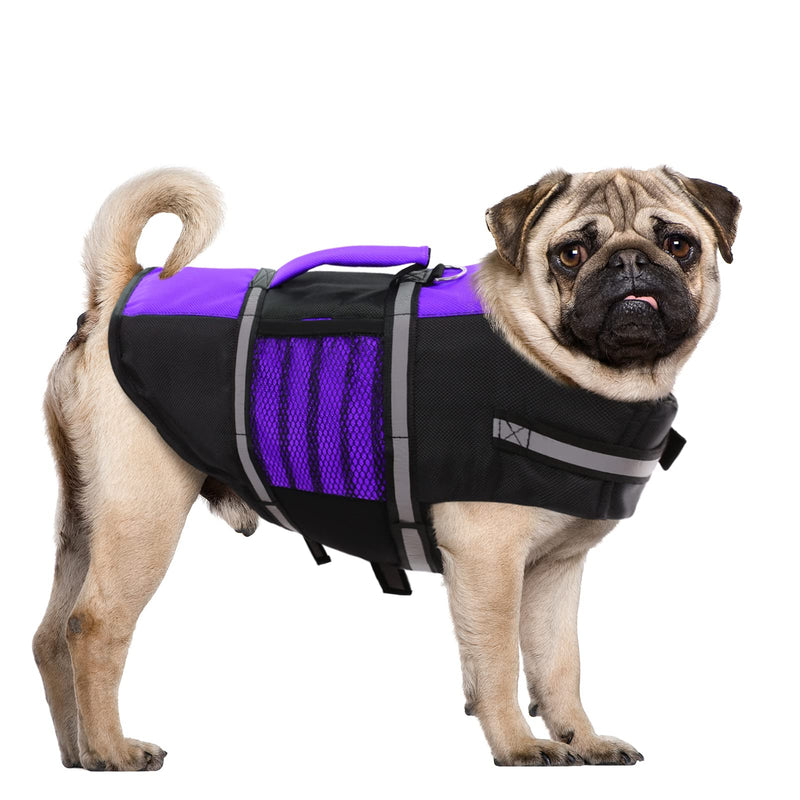 Queenmore Small Dog Life Jacket, Adjustable Pet Life Vest for Small and Medium Dogs with High Buoyancy, Rescue Handle, Reflective Bands for Boating, Canoeing, Swimming Large Purple - PawsPlanet Australia