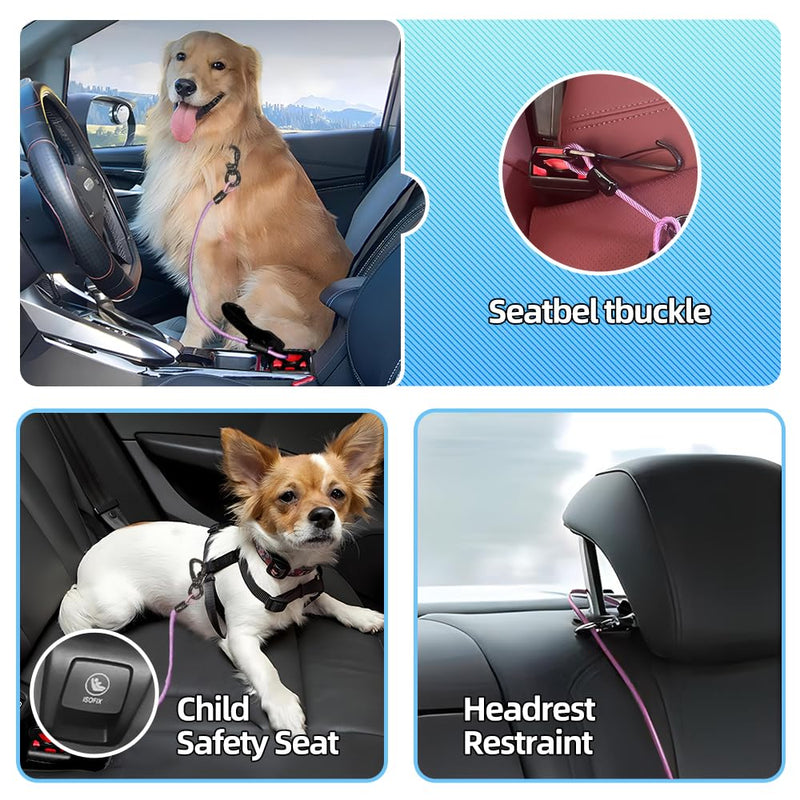 MiaoChuai 3-in-1 Dog Car Seat Belt Harness | Chew-Proof Steel Cable Leash with Heavy-Duty Buckle & Clip | Car Safety Restraint for Small, Medium, Large Dogs (Purple, 32 inch/80 CM) Purple - PawsPlanet Australia
