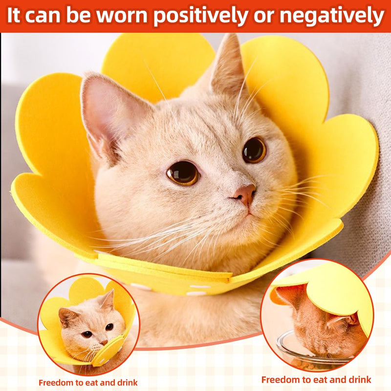 Pack of 2 Cat Collar [Yellow & Blue] - for Cats, Adjustable Cat Collar for After Surgery, Sunflower Cat Collar for Small Dogs