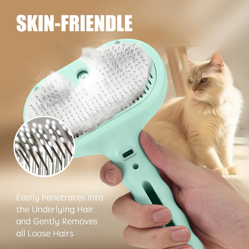 3-in-1 Pet Steam Brush, Grooming Comb with Water Tank for Cats and Dogs, Long and Short Hair (Green) Green - PawsPlanet Australia
