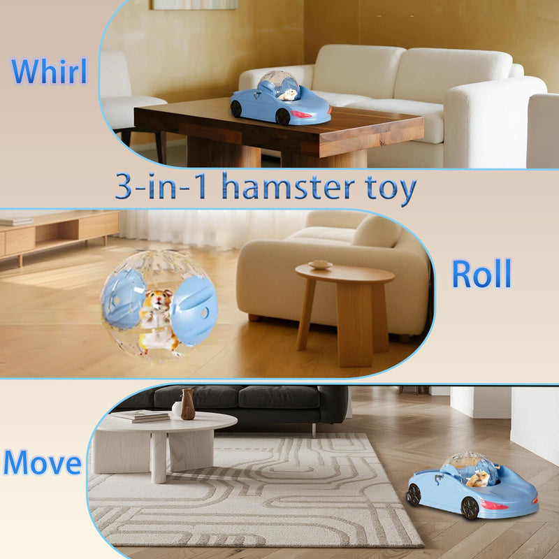 Hamster Exercise Ball Sports Car,Hamster Car with Detachable Transparent Ball,Funny Exercise Wheel for Hamsters,3 Modes Available,Suitable for Dwarf Small Pet - Safe, Breathable and Cute (Blue, 5.5") - PawsPlanet Australia