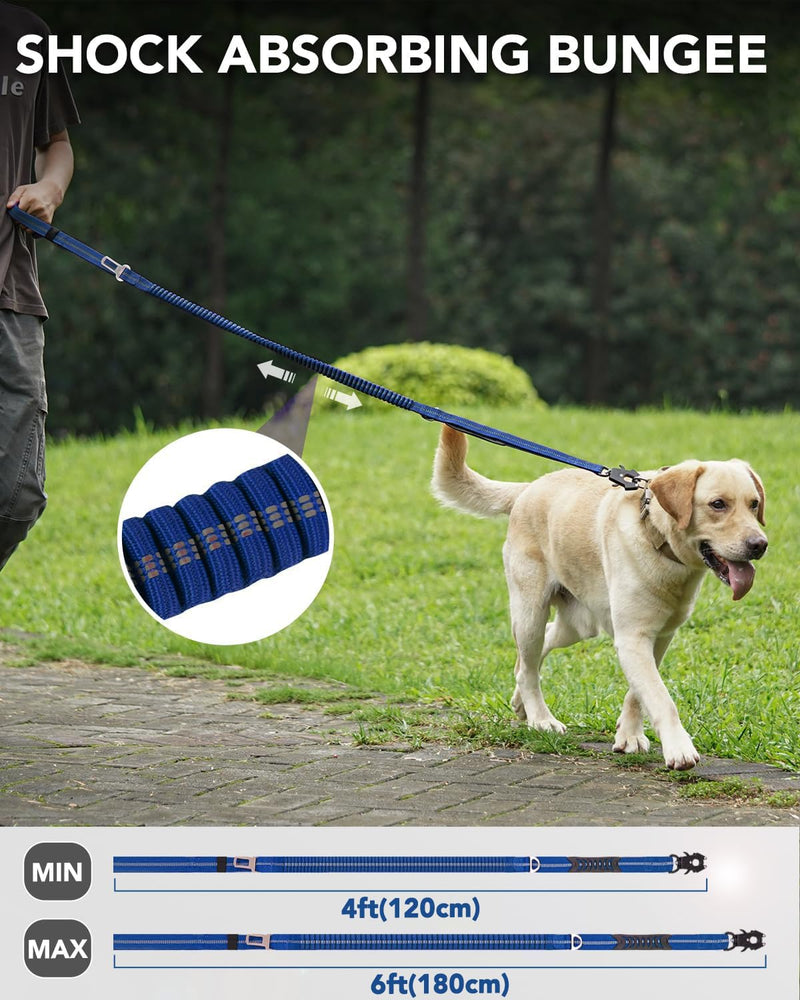 Joytale Tactical Dog Collar(17"-21") and Dog Leash Set, Shock Absorbing Bungee Dog Leash and Adjustable Strong Dog Collar with Handle for Large Dogs(Navyblue, L) - PawsPlanet Australia