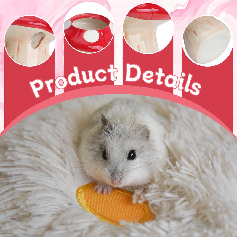 RUIAN Mushroom Hamster Water Bottle with Stand- 60ml Leakproof Ceramic Water Dispenser with Stainless Steel Nozzle for Hamsters, Chinchillas, Small Animal Cages (Red) - PawsPlanet Australia
