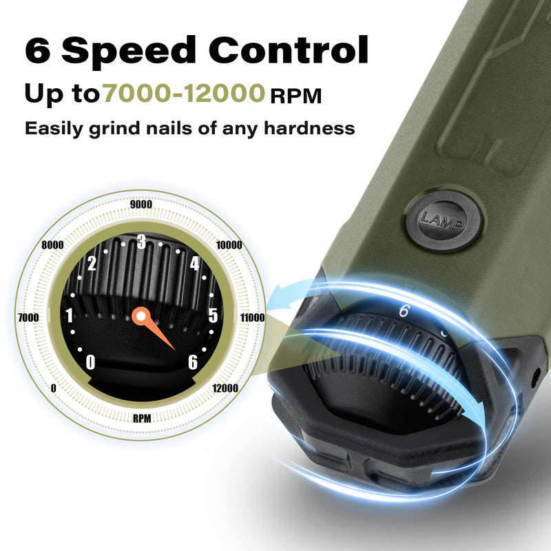 Casfuy 6-Speed Dog Nail Grinder - Newest Enhanced Pet Nail Grinder Super Quiet Rechargeable Electric Dog Nail Trimmer Painless Paws Grooming & Smoothing Tool for Large Medium Small Dogs ArmyGreen - PawsPlanet Australia