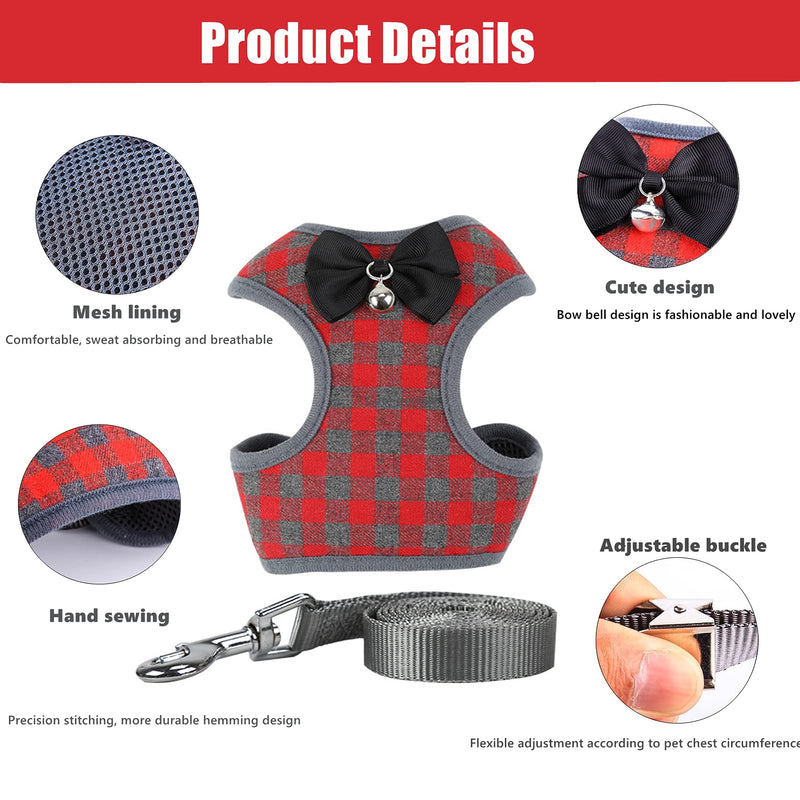 Cat Harness, Dog Harness and Leash Set, Bunny Rabbit Ferret Harness with Adjustable Buckle Comfort for Pet Kitten Small Animals Harnesses Medium Red