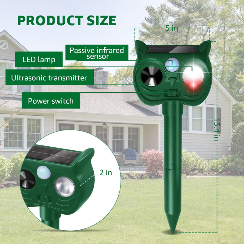 Solar Ultrasonic Animal Repellent Outdoor Motion Sensor Deer Repellent Devices Squirrel Cat Raccoon Rabbit Deterrent with Strobe Light Dual Mode, Keep Skunk Away Protection for Yard Garden Lawn 1PC Red and white lights flashing 1PC - PawsPlanet Australia