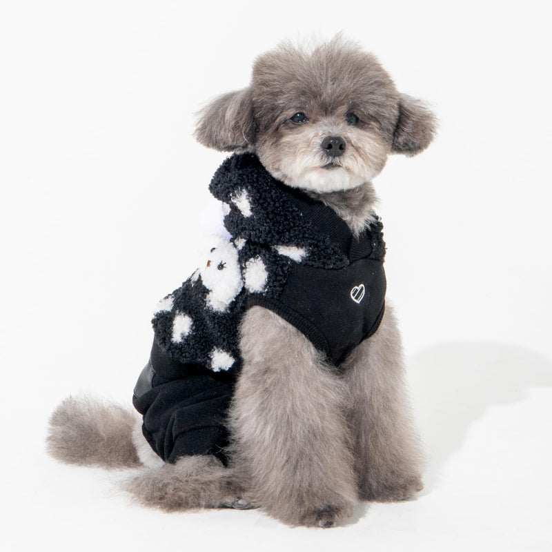 Pinkaholic New York Blaire Cute Winter Hooded Jumpsuit with Integrated Harness Polka dot Pattern for Small and Medium Dogs, Black, Medium - PawsPlanet Australia