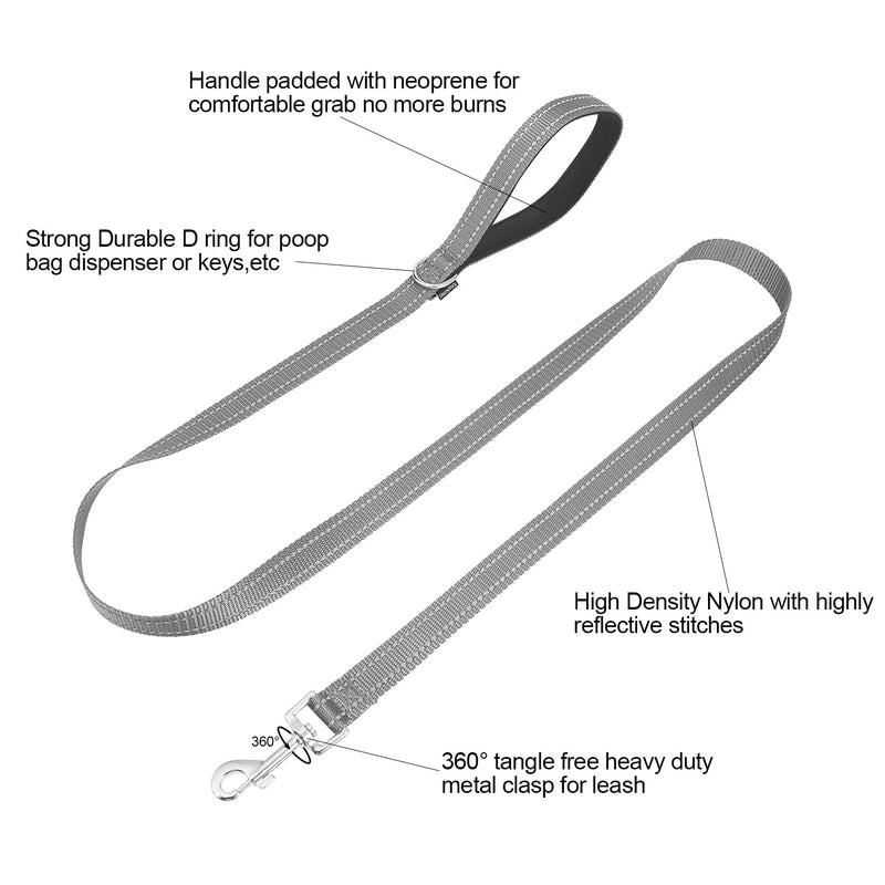 Reflective Nylon Dog Leash for Walking,Strong Dog Leash with Padded Handle for Small and Medium Dogs,5 FT,Grey Grey 3/4" x 5 FT - PawsPlanet Australia