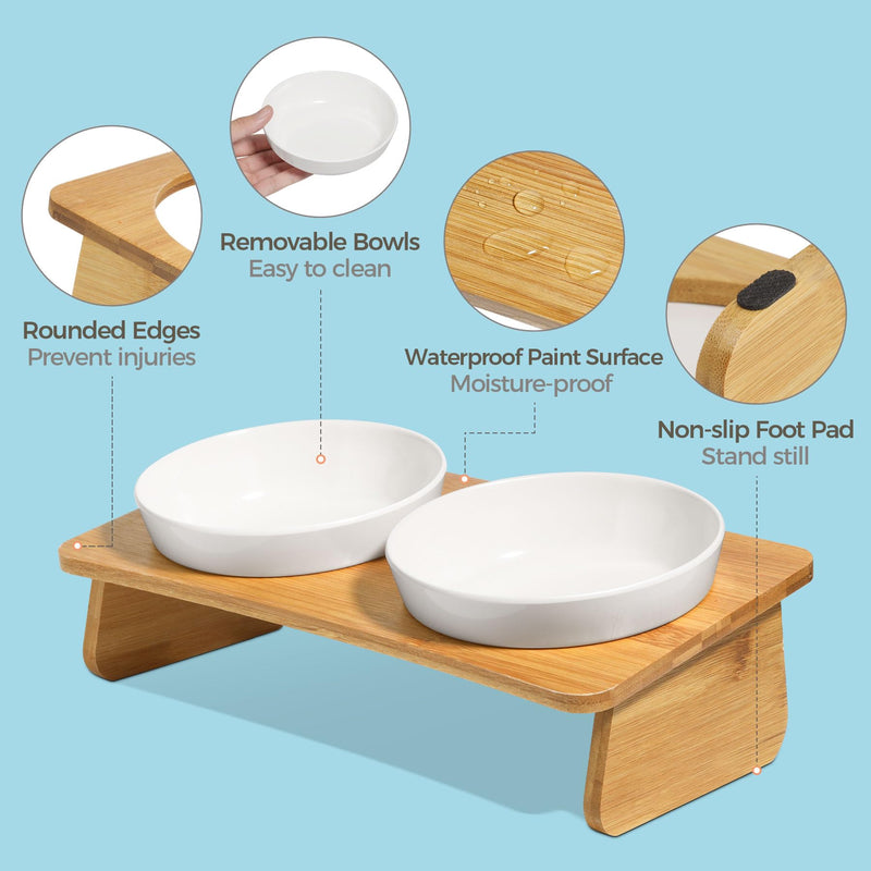 ComSaf Raised Cat Bowl with Stand, Melamine Elevated Cat Food Bowl, 15° Tilted Cat Water Bowl Set, 2 Pack of Feeding Dishes For Cats and Puppy, Protect Pet's Spine, Whisker Stress Free Anti Vomiting Melamine Bowl with Stand