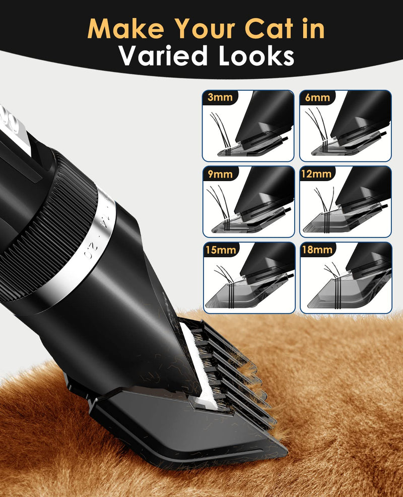 oneisall Quiet Cat Clippers for Matted & Long Hair, 2-Speed Cordless Pet Shaver Grooming Kit for Cats, Small Dogs & Animals (Black) Black - PawsPlanet Australia