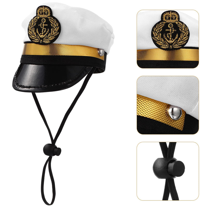 Amosfun Pet Captain's Hat Sailors Sea Captain White Captain Hat Dog Cat Puppy Sailor Halloween Cosplay Costume Hat 5.3 Inch