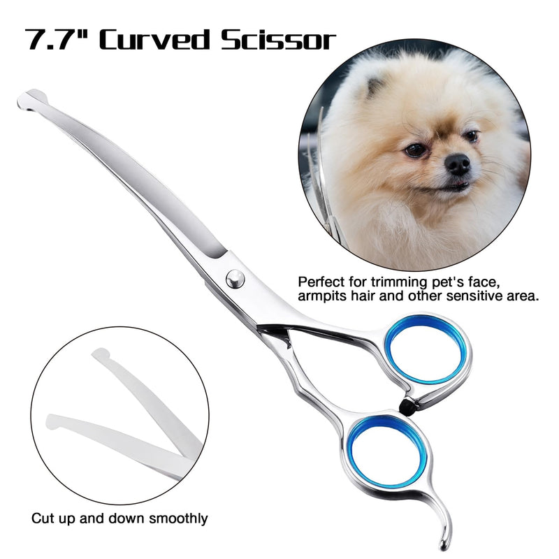 Professional Dog Grooming Scissors with Safety Round Tips, 5 in 1 Dog Grooming Scissors Kit, 4CR Stainless Steel Professional Pet Grooming Shears for Dog, Sharp and Durable, Blue Blue 5 in 1 - PawsPlanet Australia