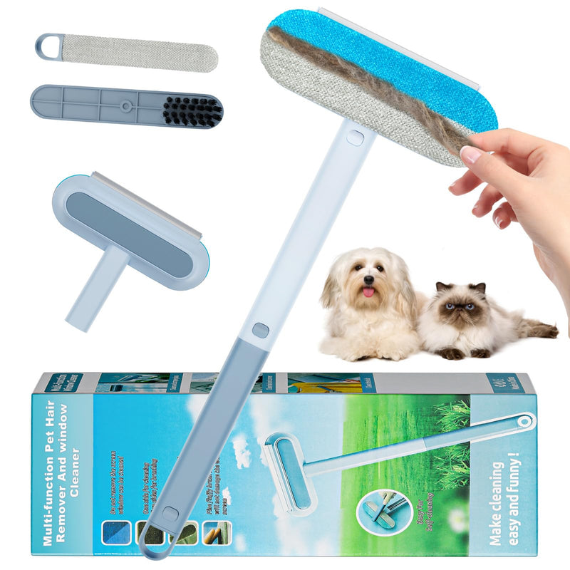 Multifunctional Pet Hair Remover tool, 4 in 1-Reusable Washable Long Handle Dog&Cat Fur Hair Remover for Furniture,Carpet,Couch,Clothes,Bedding,Car,Window,Better than Lint Rollers, with 2 Scrapers - PawsPlanet Australia