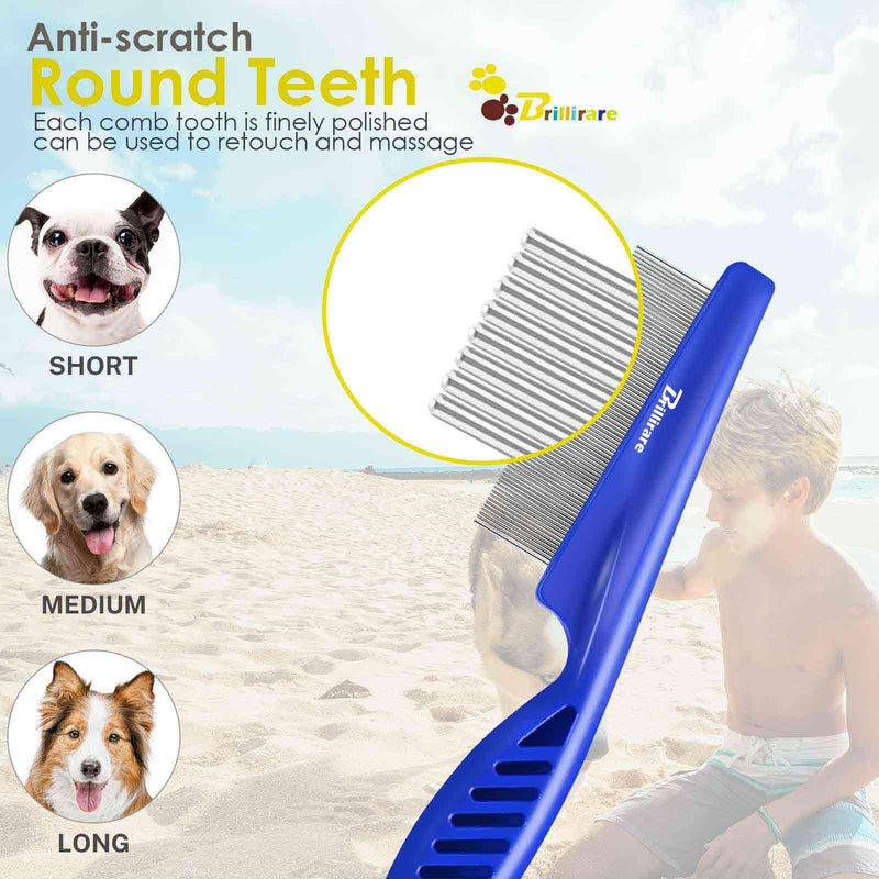 4 Pack Dog Grooming Comb, Pet Flea Lice Combs, Stainless Steel Cat Combs with Rounded Teeth, Double Sided Professional Pet Tear Stain Remover, Dematting Tool for Small, Medium & Large Pets - PawsPlanet Australia