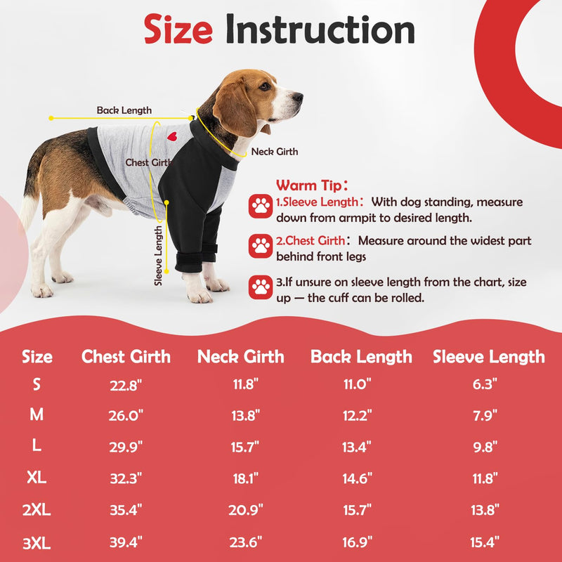 SlowTon Dog Recovery Suit - Padded Elbow Protector, Dog Leg Sleeve to Stop Licking & Protect Wounds After Surgery, Breathable Pet Long Sleeve Shirt Front Leg Protection Cone Alternative (Black,3XL) 3X-Large Black