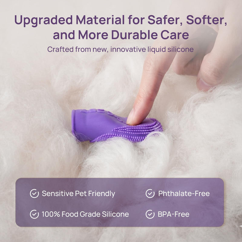HICC PET Dog Finger Toothbrush Pack, 360° Silicone Pet Toothbrush for Plaque and Tartar Cleaning, Dog & Cats Teeth Cleaning with Protective Case, Safer & Softer Liquid Silicone (Yellow&Purple, 2 Pack) Yellow&purple