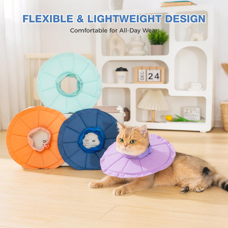 Avont Adjustable Cat Recovery Collar, Soft Lightweight Water Resistant Donut Cone for Cats After Surgery, Anti-Lick Protective E-Collar for Healing -Denimblue(S)