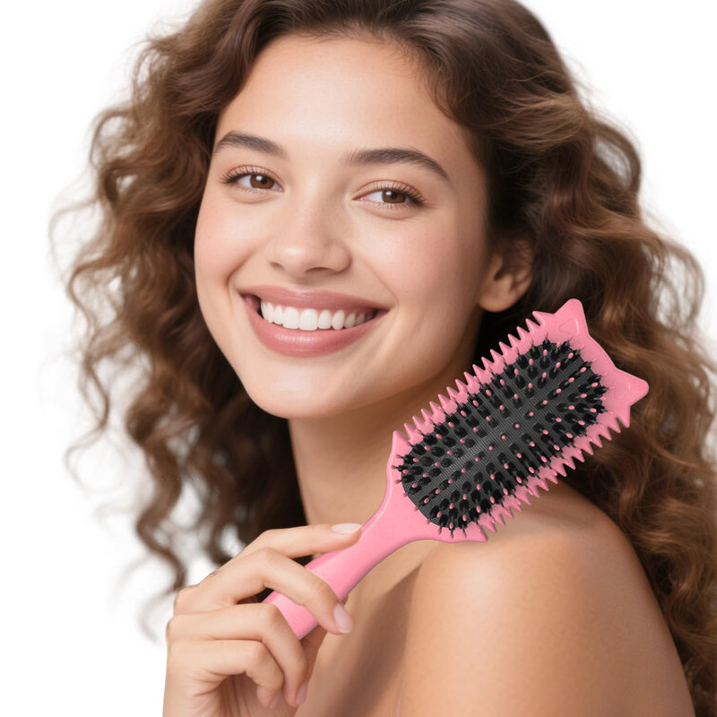 Curl Defining Brush, Curly Hair Brush for Curls Waves & Coils, Define, Volumize, Detangle Women Girls Curls, Reduce Hair Pulling Frizz, Fun Cat-Head Design, Pink, 1PCS - PawsPlanet Australia