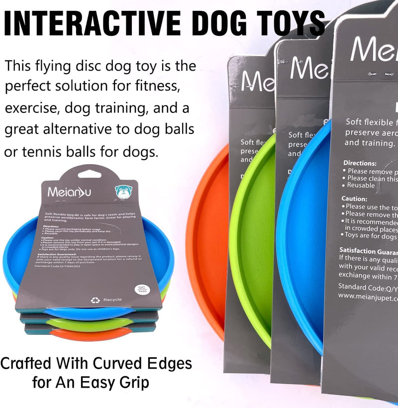 Dog Flying Disc, 3 Pcs Competition Dog Flyer Dog Toy, Soft Dog Flying Discs Indestructible Rubber Lightweight Flying Disc Dog Toy for Dogs - Floats On Water, Gentle On Teeth and Gums Blue & Green & Orange