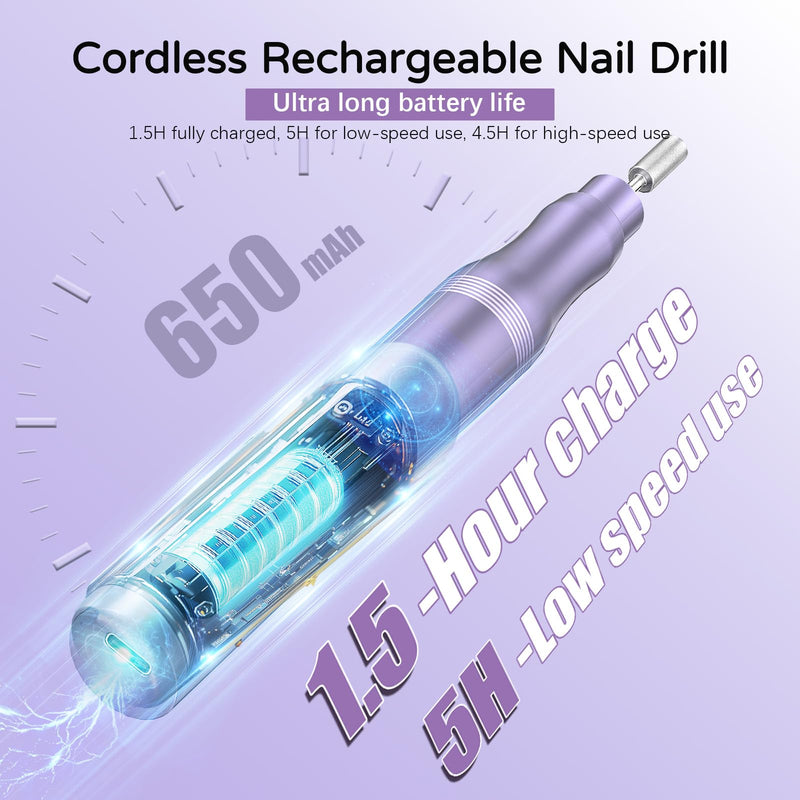 Electric Nail Drill Set, Cordless Electric Nail File Set Rechargeable, 5 Speed Portable Nail Drill Machine for Thick Nail Toenail Cuticle, Hand Feet Trimmer Buffer for Women Men Baby Pets - PawsPlanet Australia