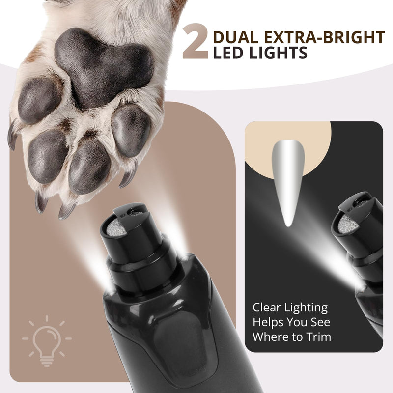 6-Speed Quiet Dog Nail Grinder with LED Light, Low-Vibration Electric Pet Nail Trimmer for Dogs and Cats, Safe Grooming Kit for Beginners, Complete Set with Storage Case