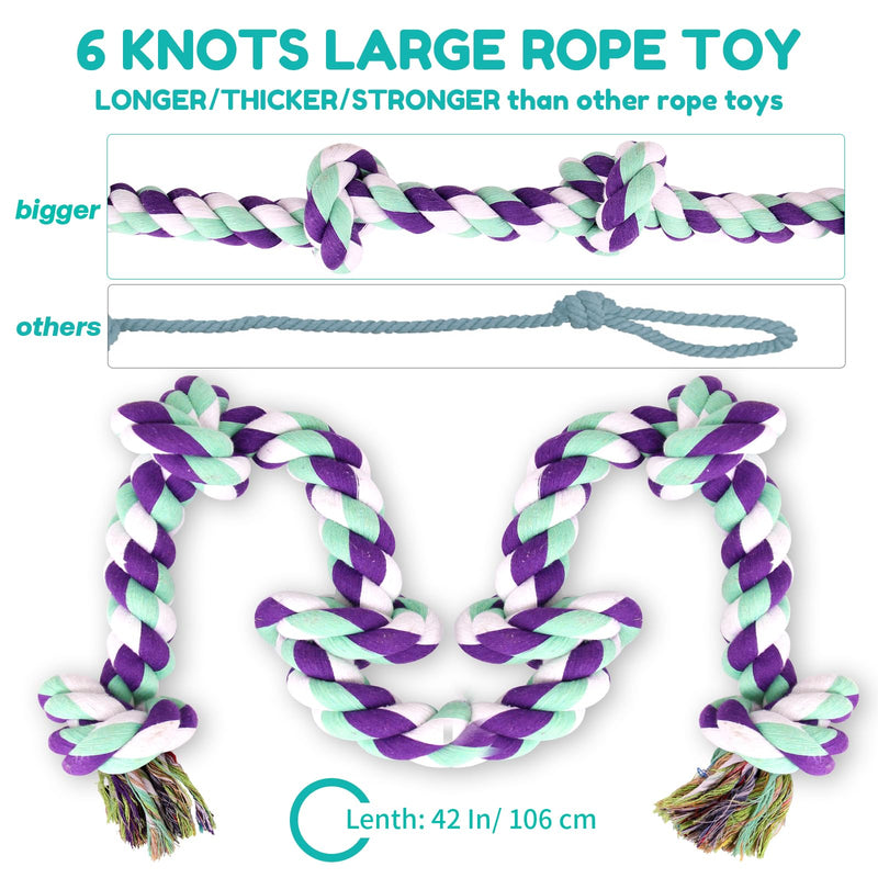 Dog Rope Toys for Large Dogs - 42In 6 Knots Indestructible Dog Rope Toy, Dog Toys for Aggressive Chewers, Heavy Duty Dog Chew Toys, Tug of War Rope Toy, Tough Dog Rope Toys for Medium Large Breeds Blue-Rope Toy - PawsPlanet Australia