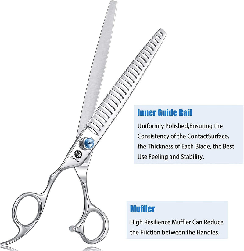 Purple Dragon 8.0" Left Handed Professional Pet/Dog Grooming Hair Cutting Scissors&Downward Curved Scissor &Chunker Shears with Bag - for Mancinism Pet Groomer or Family DIY Chunker Scissor - PawsPlanet Australia