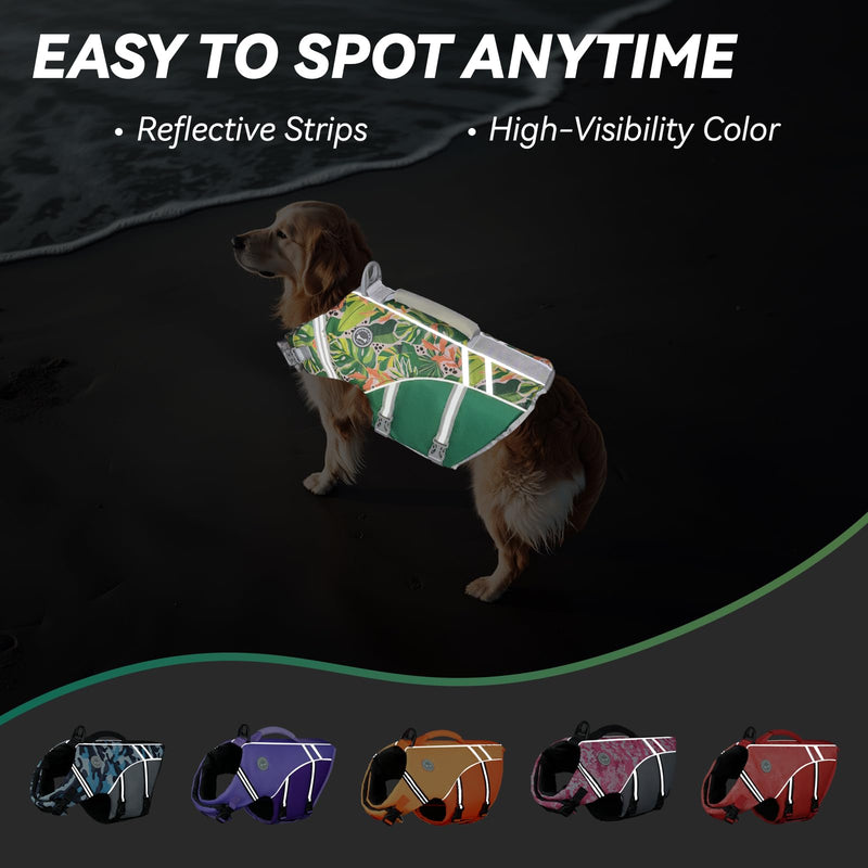 VIVAGLORY Sports Style Dog Life Vest, Dog Life Jacket for Swimming & Boating, Ripstop & Buoyancy for Puppy Doggy, Lifejacket with Handle, M, Floral M: 22-25 inch (Ribcage Girth) - PawsPlanet Australia