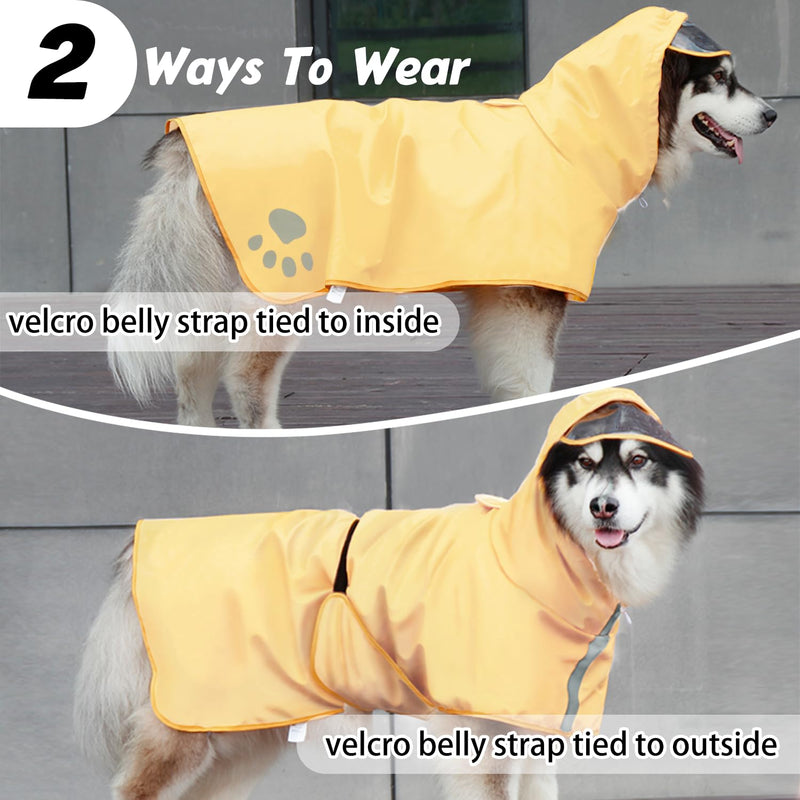 Dog Raincoat Hooded Slicker Poncho - Reflective Lightweight Pet Rain Jacket Coat,Dog Waterproof Raincoat with Adjustable Belly Strap for Small,Medium, Large Dogs Light Yellow