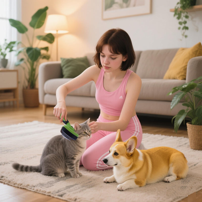 Self Cleaning Slicker Brush - Pet Hair Removal Tool for Long Short Hair grooming: Soft Rubber Tips Gentle on Sensitive Skin Cat Dog brush Specifically for Indoor pet hair removal glove (green) green - PawsPlanet Australia