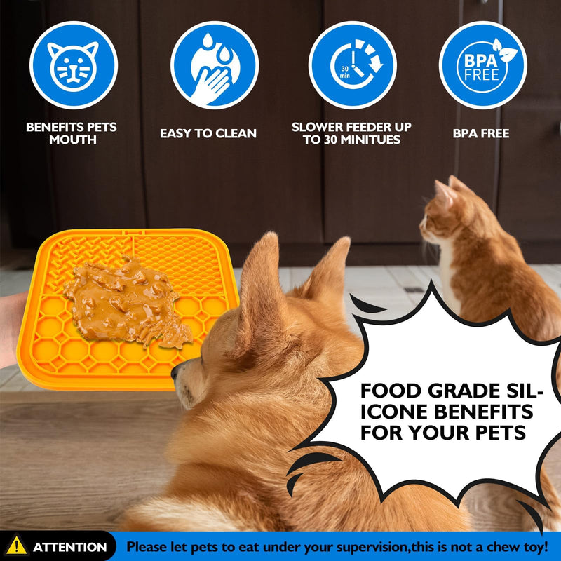 2 PCS Lick Mat for Dogs, Slow Feeder Licking Mat, Anxiety Relief Lick Pad with Suction Cups for Peanut Butter Food Treats Yogurt, Pets Bathing Grooming Training Calming Dog Bowl Mat Large 2PCS Blue+Orange - PawsPlanet Australia