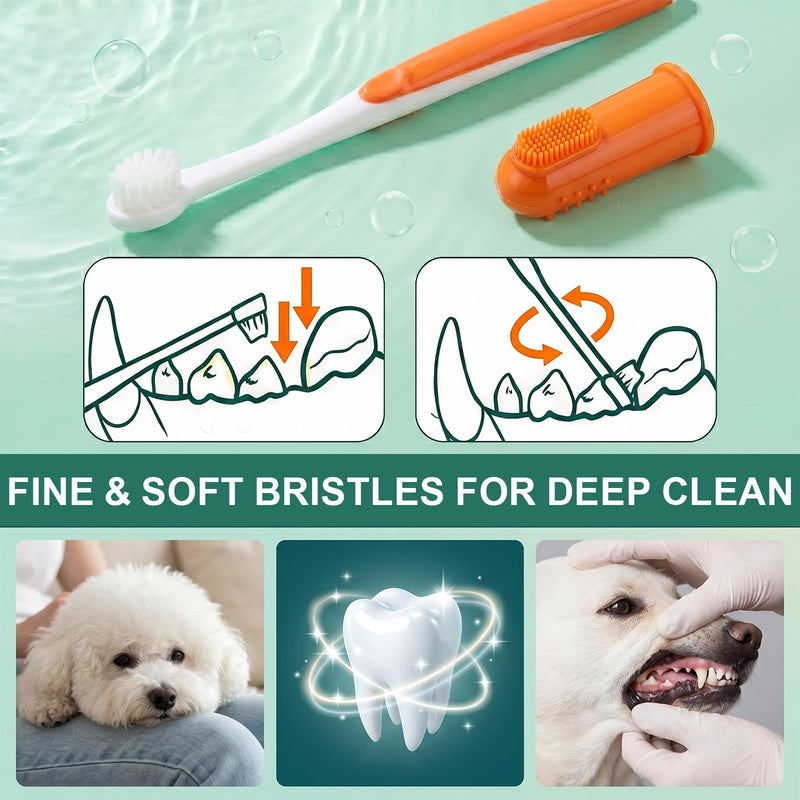 2 Pcs Dog Toothbrush and Toothpaste, Cat Teeth Cleaning with Beef Flavor Toothpaste Finger Brush and Toothbrush for Dogs Cats