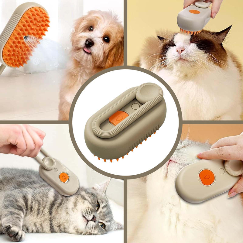 Cat Steam Brush - Spray Design, 3 in 1 Cat Steamy Brush with Steamer, Pet Spray Hair Comb, Steam Brush for Dogs - Suitable for All Pets -Pet Spray Hair Comb (coffee) - PawsPlanet Australia