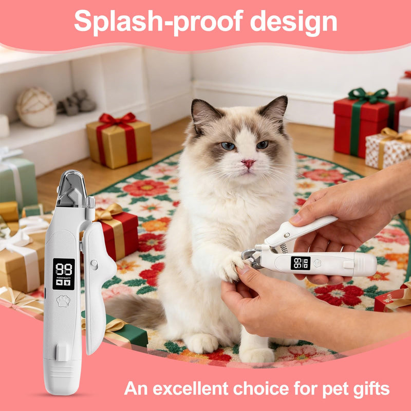 2 in 1 Dog Nails Clippers - Nail Grinders Claws Trimmer for Grooming with Light and LED Screen, Easy Nail Trimmer File, Safe Silent Pet Nail Grinder for Small, Medium Dogs Cats White with LED Screen - PawsPlanet Australia