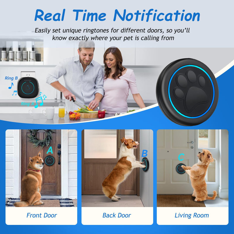 Dog Bells to Go Outside - Wireless Dog Door Bell with 1000ft Range, LED, Waterproof Potty Training Bell & Dog Buttons for Communication - Dog Clicker Alternative with 60 Melodies (1 Bell & 1 Receiver) 1 Bell & 1 Receiver - PawsPlanet Australia