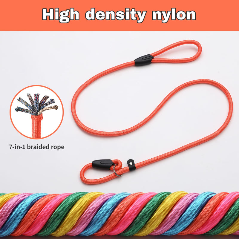 6-Piece Premium No-Pull Dog Slip Leads 4.6ft Adjustable, Pastel Hues (Yellow/Pink/Green/Lt Pink/Blue/Orange) - Easy On/Off, No Collar Needed, Vibrant for Small/Medium Dogs (Walking/Training) - PawsPlanet Australia