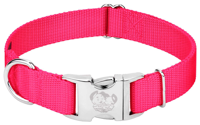 Country Brook Petz - Premium Nylon Dog Collar with Metal Buckle for Small Medium Large Breeds - 10+ Warm Colors (Medium, 3/4 Inch, Hot Pink) Medium (Pack of 1)