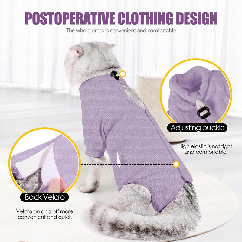 JOHNBOLIN Cat Surgery Recovery Suit - E-Collar Alternative Anti-Licking Spay/Neuter Bodysuit, Soft Pet Surgical Pajamas for Cats, Abdominal Wound Onesie (Purple, Medium) Purple