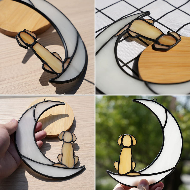 BOXCASA Loss of Dog Sympathy Gift,Stained Glass Dog on Moon for Suncatcher Gifts,Yellow Dog Memorial Gifts for Pet Loss Gifts,Pet Sympathy Gifts for Dogs,Pet Memorial Gifts Dog_A - PawsPlanet Australia