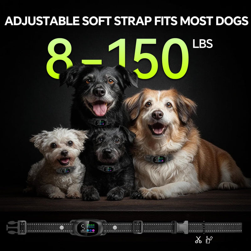 Dog Bark Collar with Remote – 2-in-1 Automatic & Manual Modes, Smart Anti Bark Dog Training Collar with Beep, Vibration & Shock, 330FT Range, IP67 Waterproof, Rechargeable (8-150lbs) BLACK